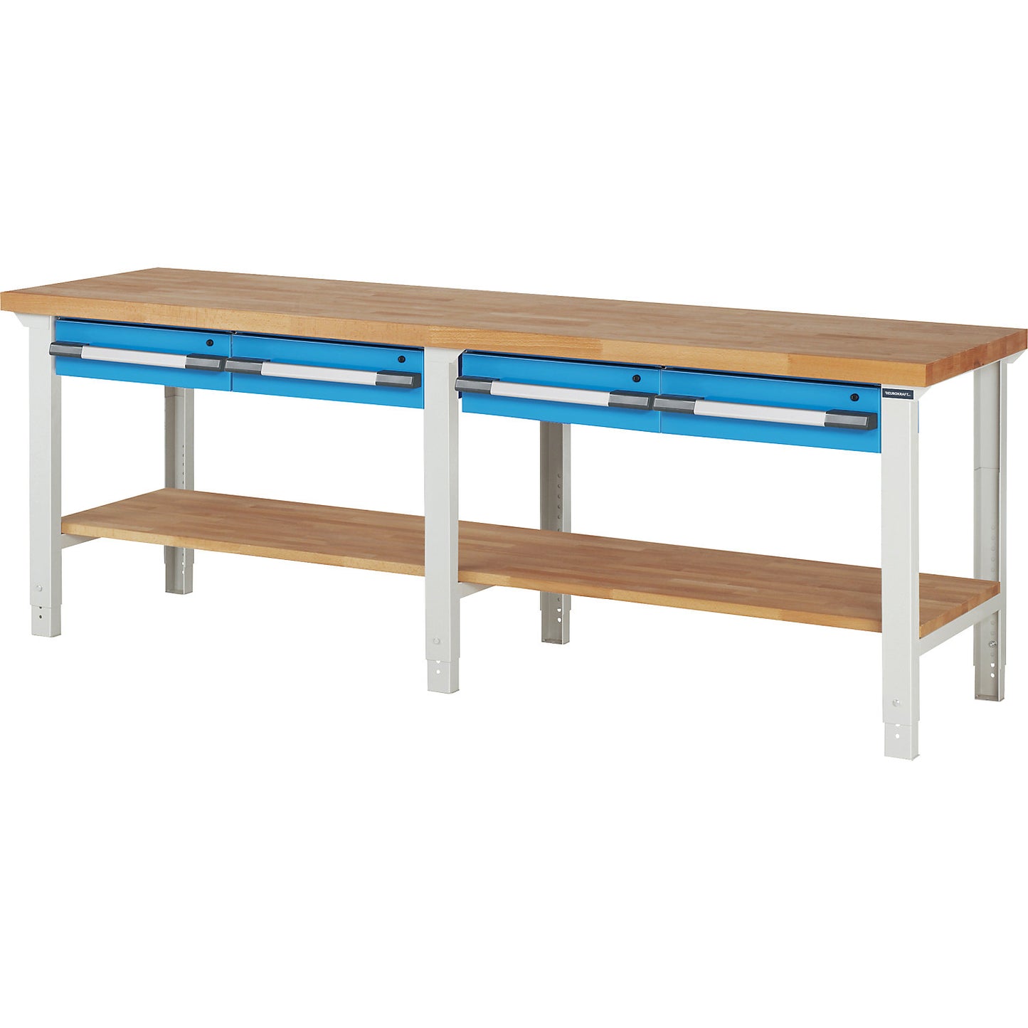 Workbench, Series 7000 modular system, 4 suspended drawers, 1 shelf, WxD 2500 x 700 mm.