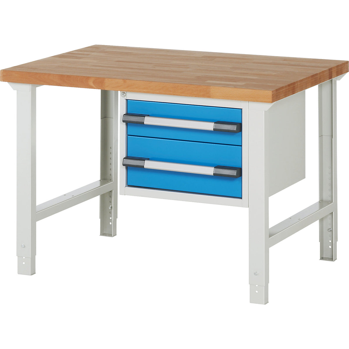 Workbench with suspended drawers, modular system series 7000, 1 suspended drawer unit with 2 drawers, 2 feet, WxD 1250 x 900 mm.