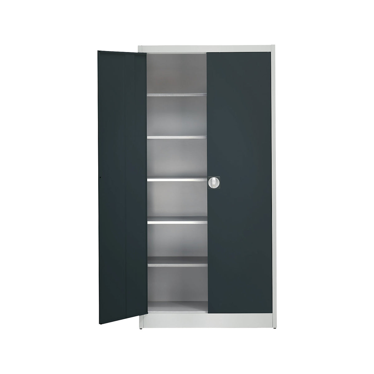 Extra high universal cupboard, HxWxD 2200 x 950 x 420 mm, light grey / charcoal.