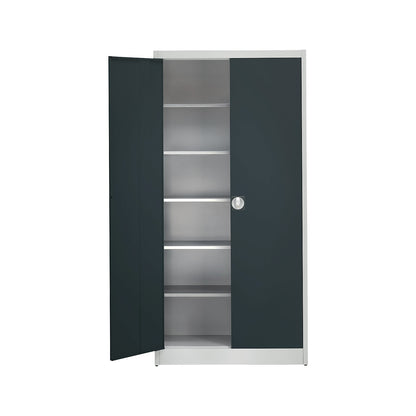 Extra high universal cupboard, HxWxD 2200 x 950 x 420 mm, light grey / charcoal.