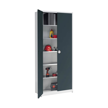 Extra high universal cupboard, HxWxD 2200 x 950 x 420 mm, light grey / charcoal.