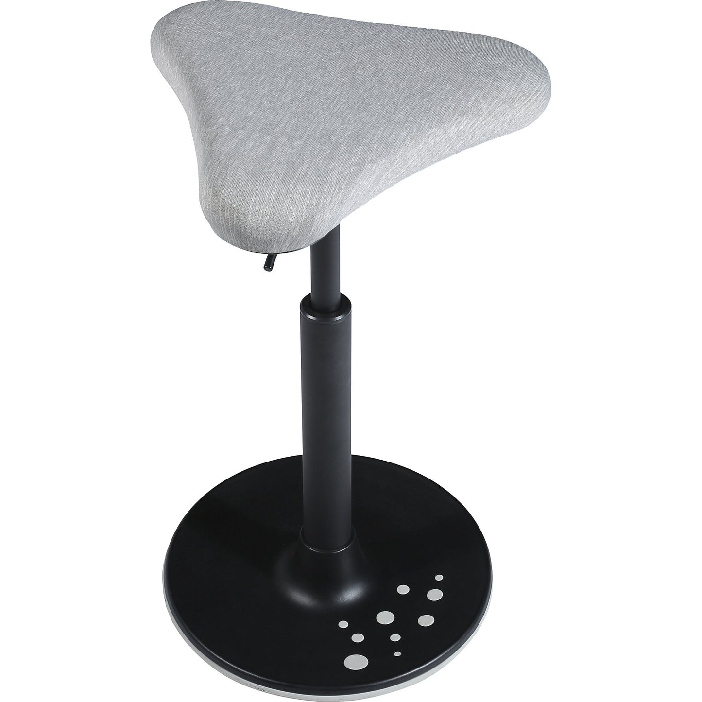 SITNESS H stool, model H1, with triangular seat, covering with grey pattern, grey sole.