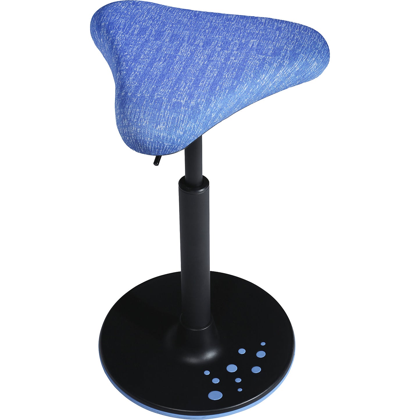 SITNESS H stool, model H1, with triangular seat, covering with blue pattern, blue sole.