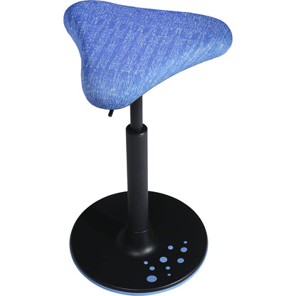 SITNESS H stool, model H1, with triangular seat, covering with blue pattern, blue sole.