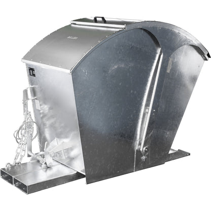 Tilting skip with round lid, capacity 0.75 m³, hot dip galvanised.
