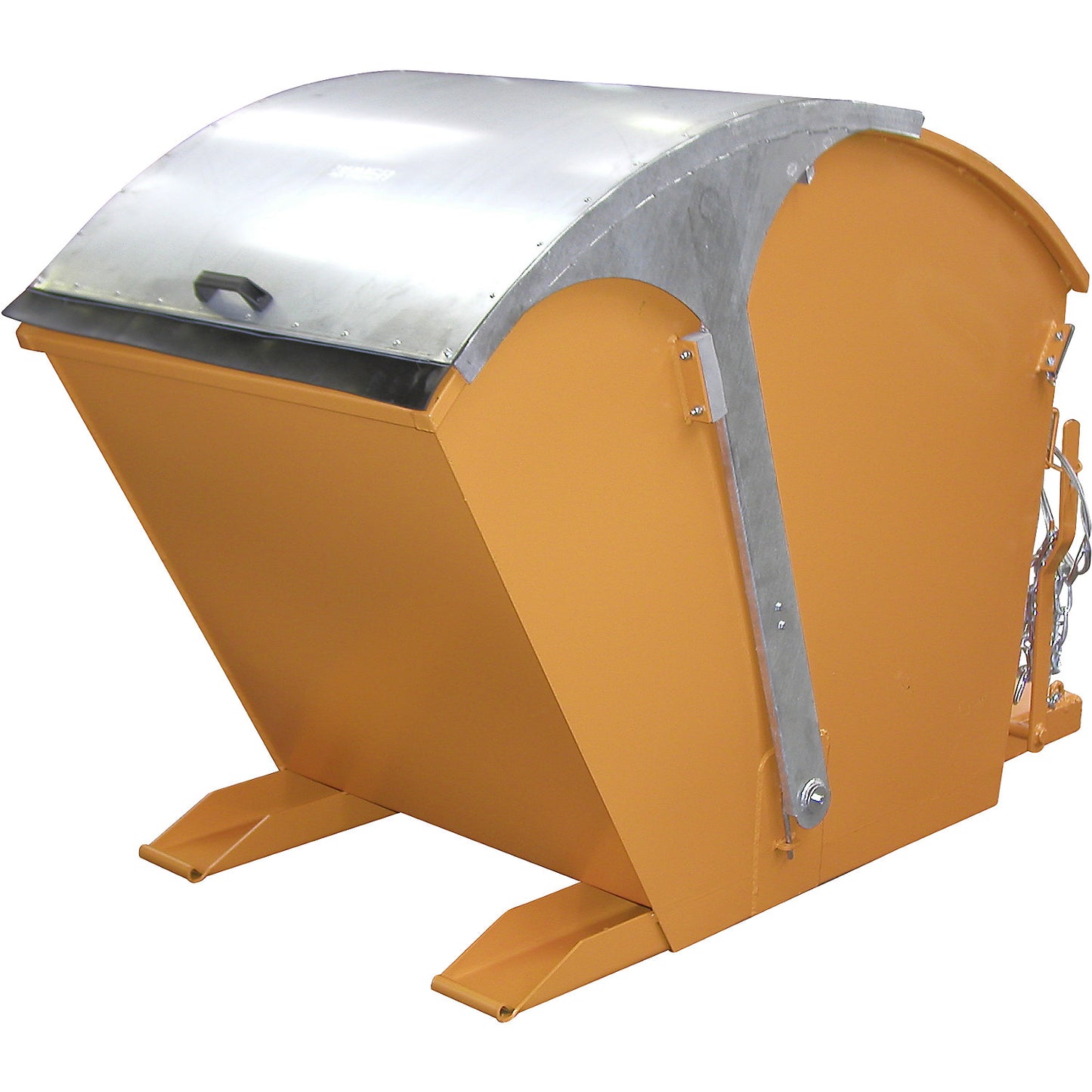 Tilting skip with round lid, capacity 1 m³, yellow orange.