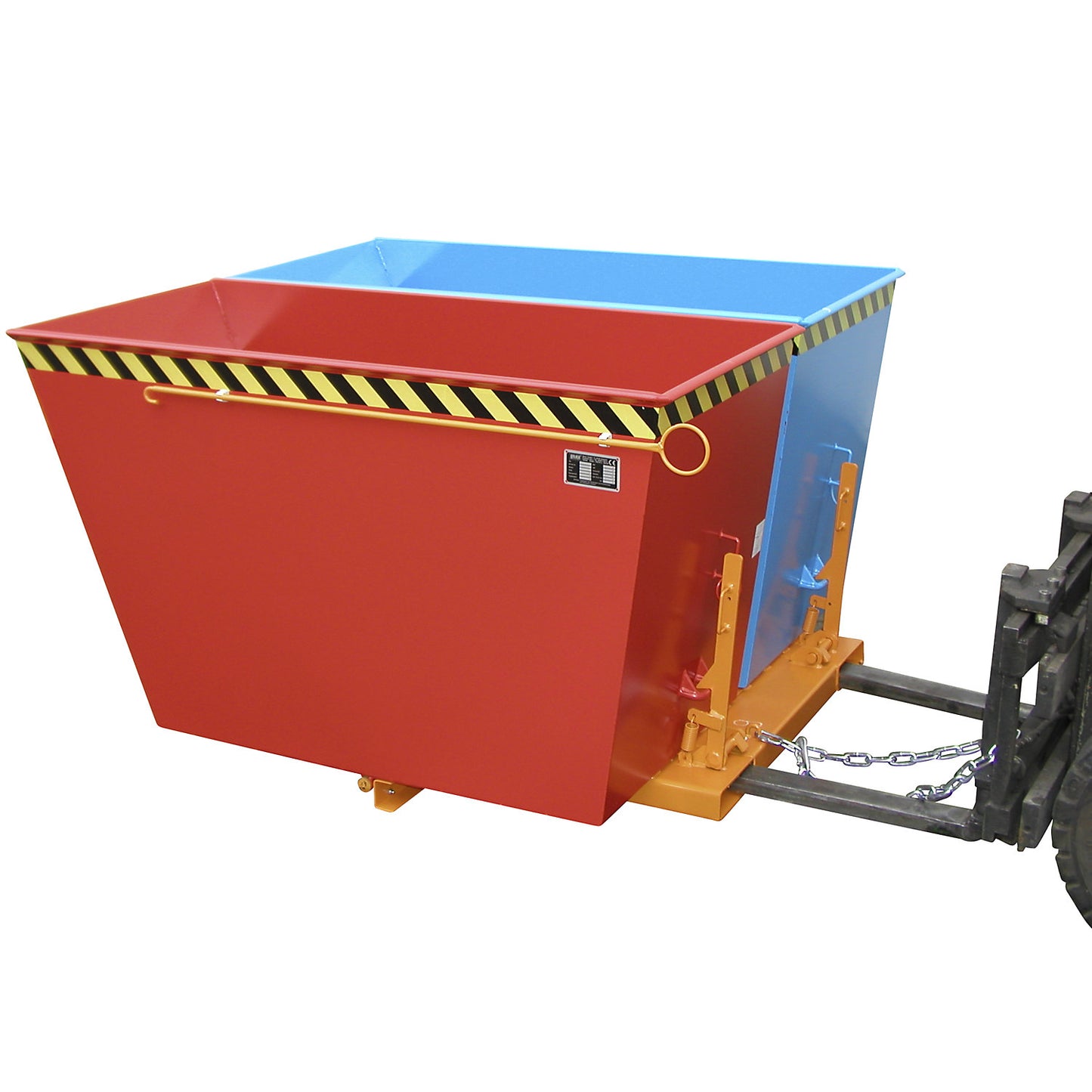 Tilting skip, with 2 x 0.9 m³ compartments, blue / red.