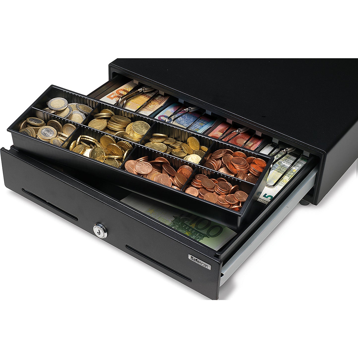 Standard duty cash drawer, SAFESCAN SD-3540, 8 coin compartments / 4 banknote compartments.