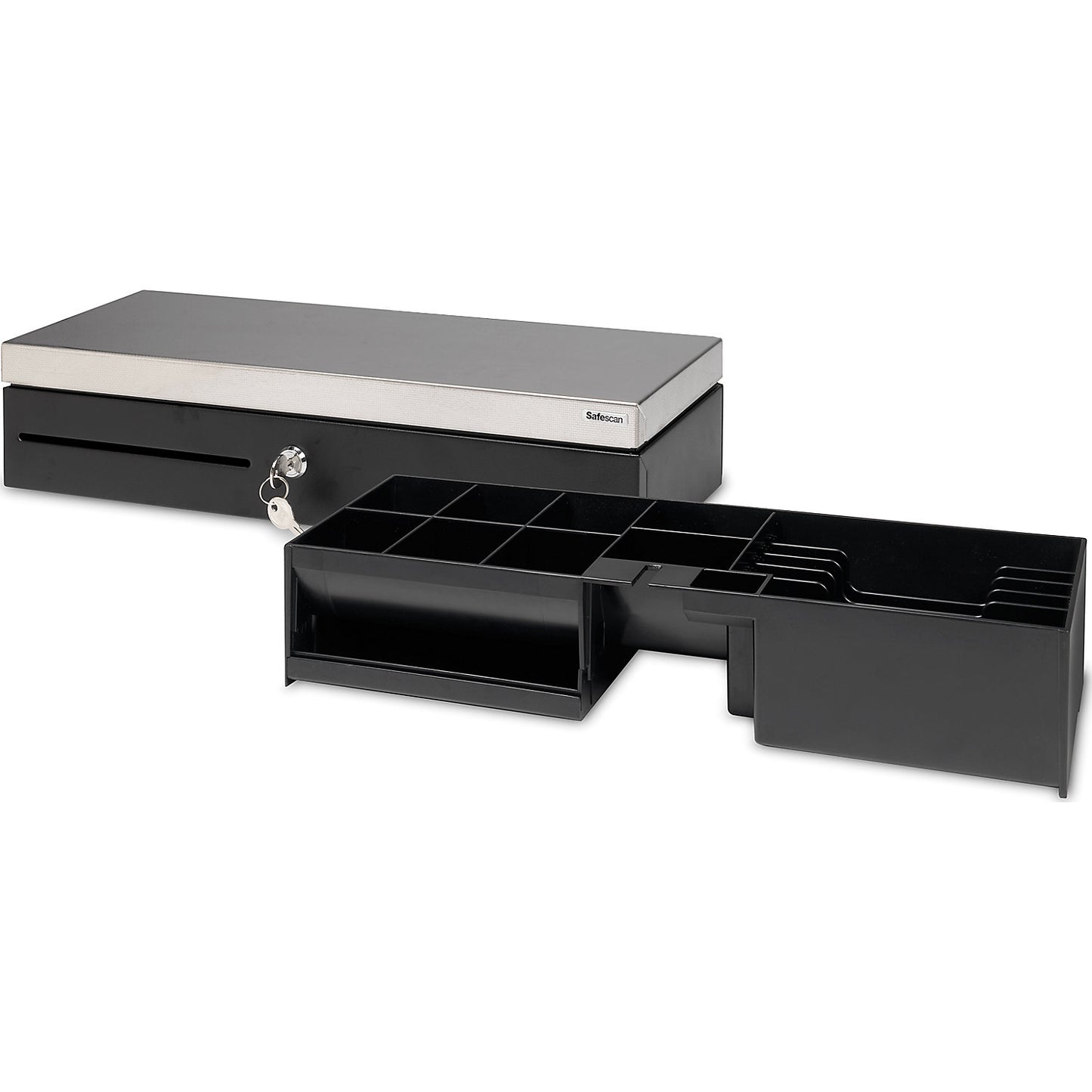 Cash drawer with hinged lid, SAFESCAN SD-4617S, 6 compartments for banknotes, 8 compartments for coins.