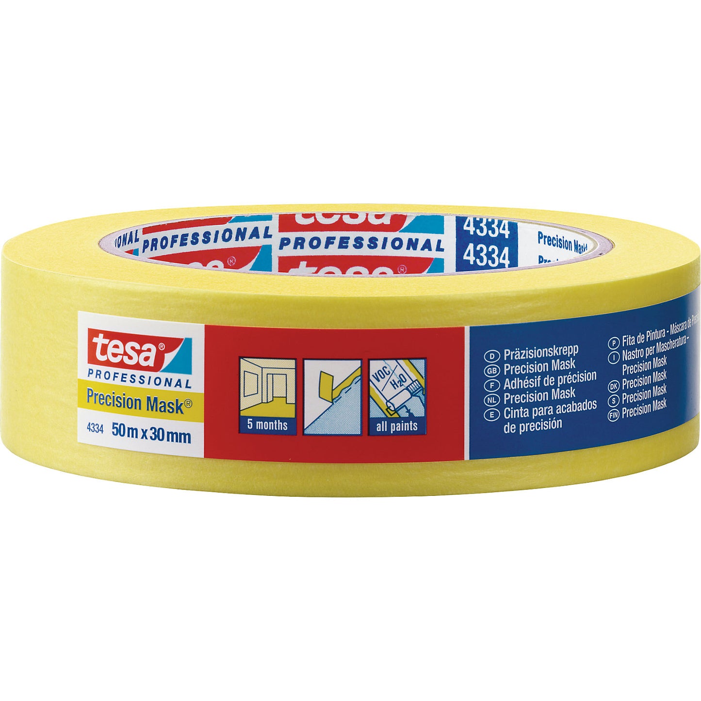 Precision masking tape, tesa® 4334 professional, pack of 30 rolls, tape width 30 mm.