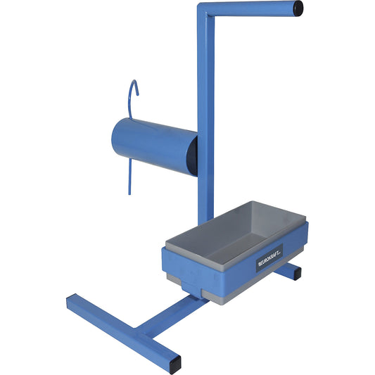 Strap dispenser for reinforced PET strapping, for strap width 13 - 19 mm, portable, with storage compartment.