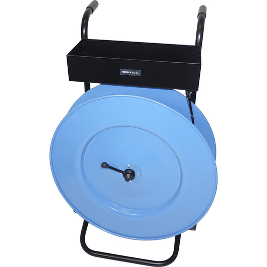 Strap dispenser for PP strapping, for strap width 13 mm, mobile, with storage compartment and calliper brake.