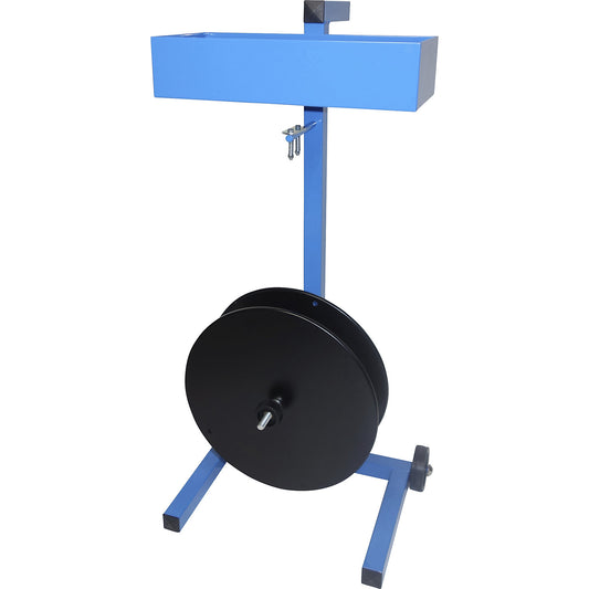 Strap dispenser for PP strapping, for short rolls, strap width 13 - 16 mm, mobile, with storage compartment.
