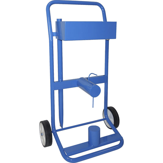 Strap dispenser for reinforced PET strapping, for strap width 16 - 30 mm, mobile, with storage compartment.