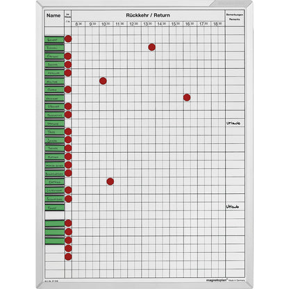 Attendance planner, WxH 450 x 600 mm, for 30 employees.