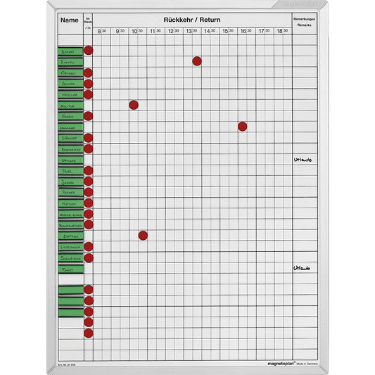 Attendance planner, WxH 450 x 600 mm, for 30 employees.