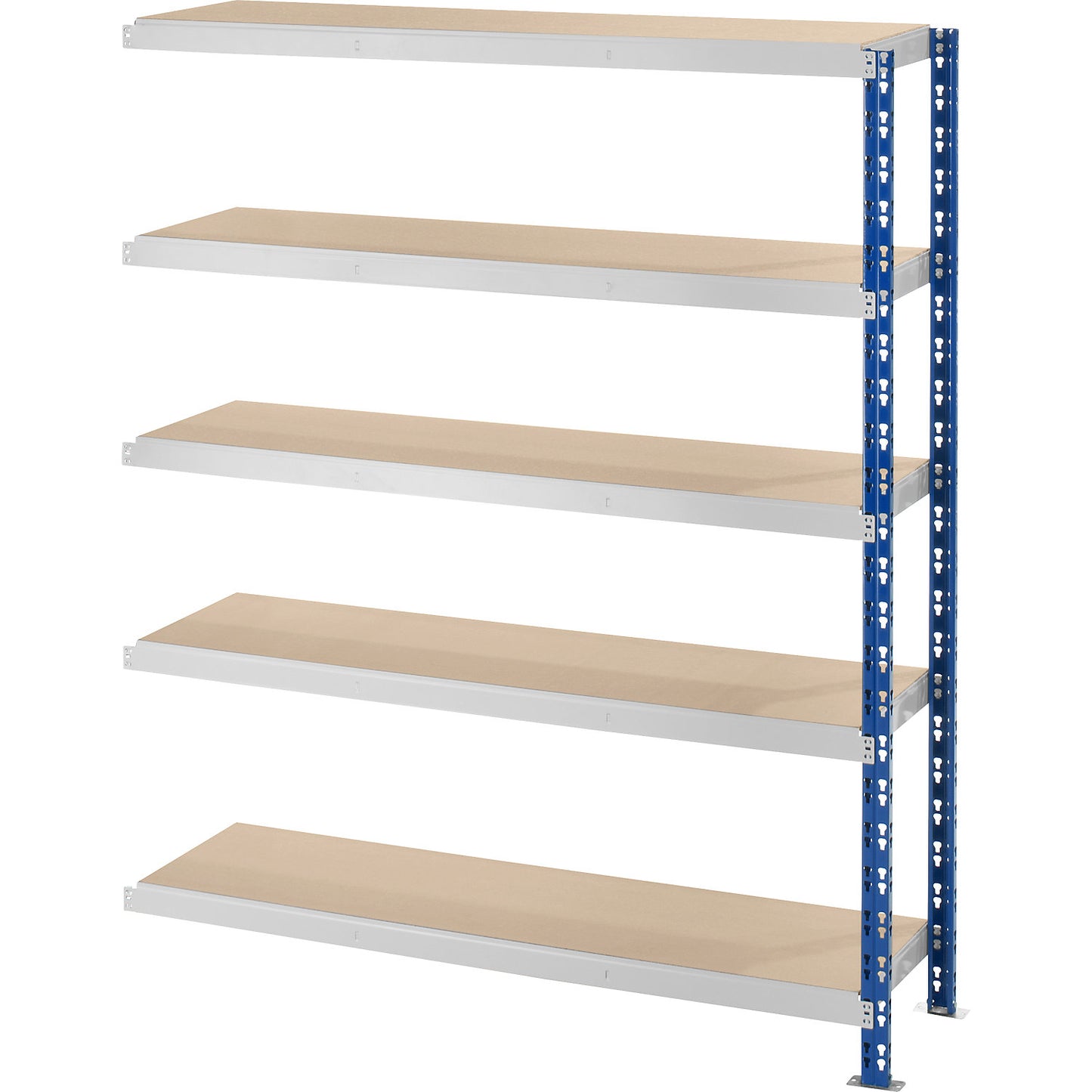 Wide span boltless shelf unit, blue/grey, HxWxD 1820 x 1525 x 400 mm, moulded chipboard shelves, extension shelf unit.