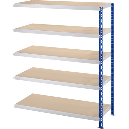 Wide span boltless shelf unit, blue/grey, HxWxD 1820 x 1525 x 700 mm, moulded chipboard shelves, extension shelf unit.