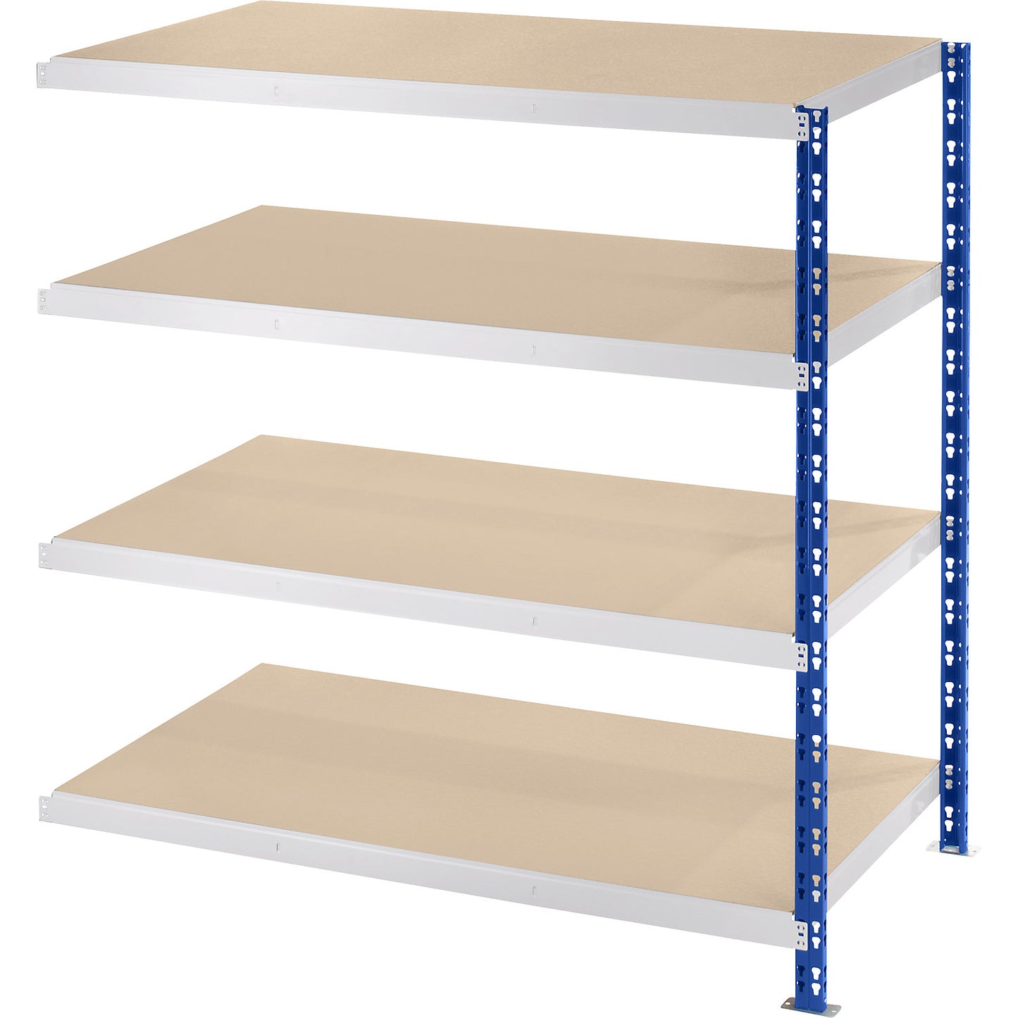 Wide span boltless shelf unit, blue/grey, HxWxD 1508 x 1525 x 800 mm, moulded chipboard shelves, extension shelf unit.