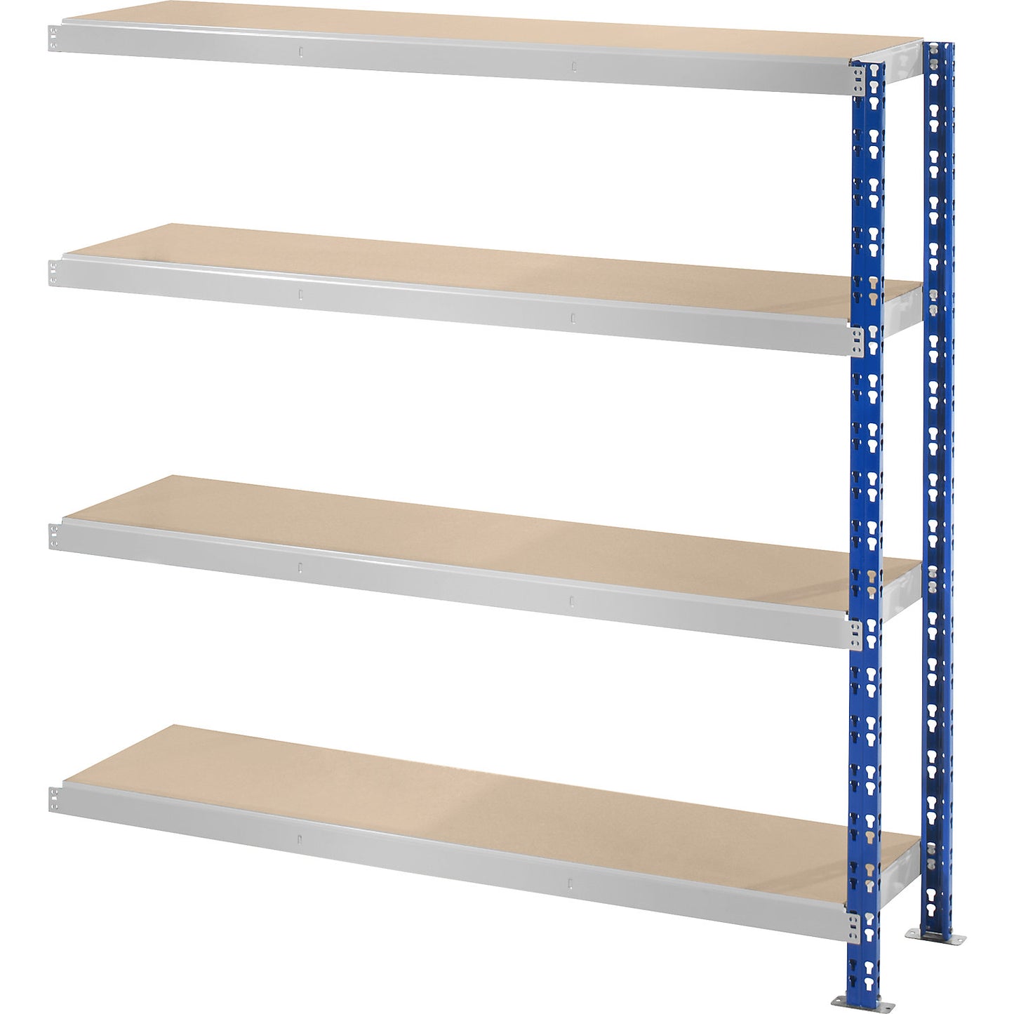 Wide span boltless shelf unit, blue/grey, HxWxD 1508 x 1525 x 400 mm, moulded chipboard shelves, extension shelf unit.
