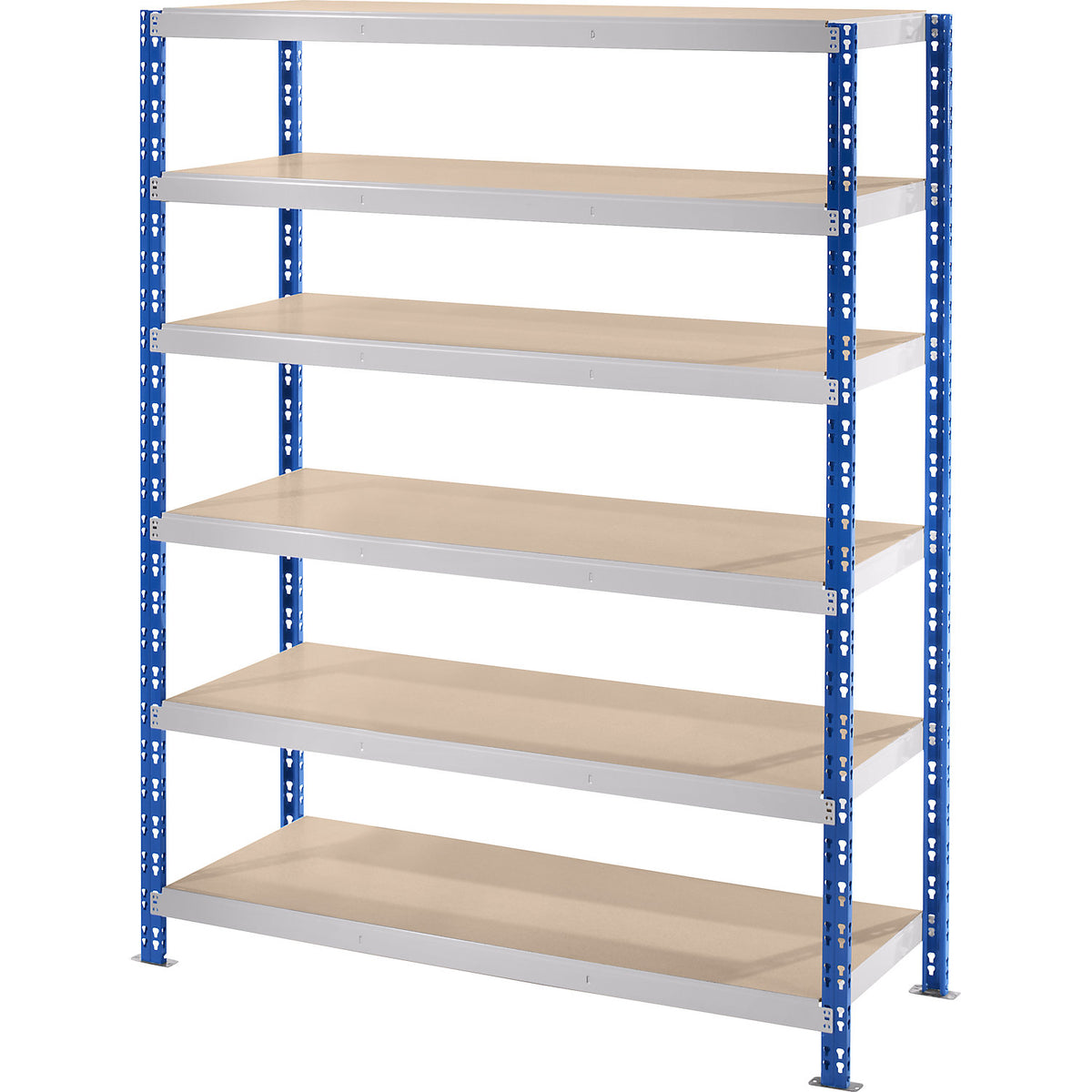 Wide span boltless shelf unit, blue/grey, HxWxD 1976 x 1550 x 700 mm, moulded chipboard shelves, standard shelf unit.
