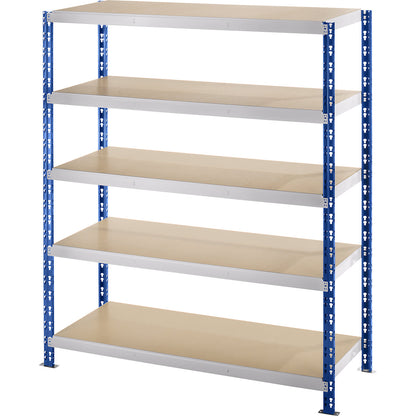 Wide span boltless shelf unit, blue/grey, HxWxD 1820 x 1550 x 600 mm, moulded chipboard shelves, standard shelf unit.