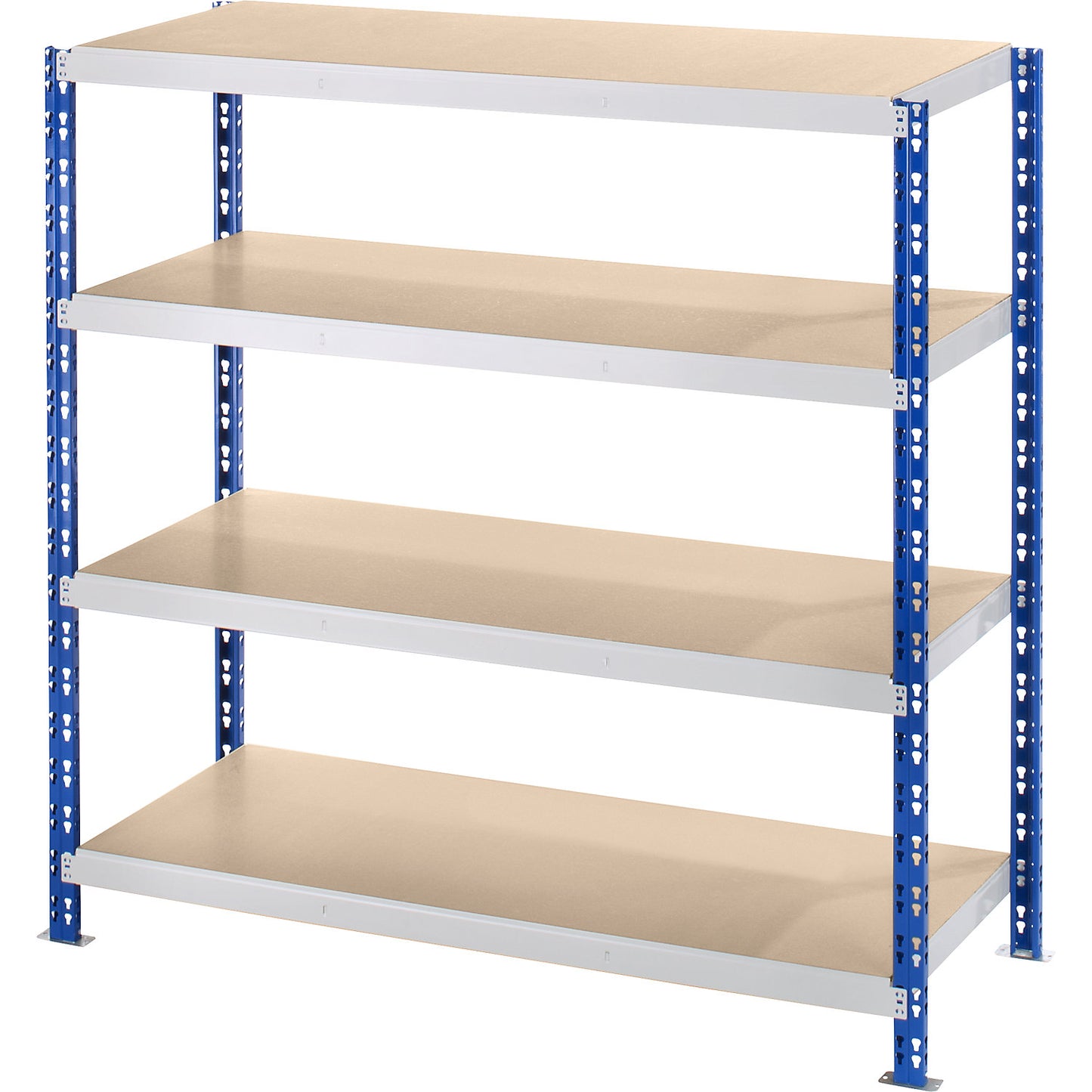 Wide span boltless shelf unit, blue/grey, HxWxD 1508 x 1550 x 600 mm, moulded chipboard shelves, standard shelf unit.