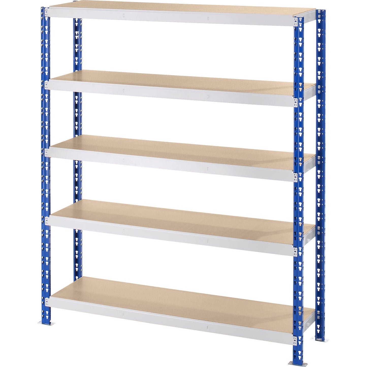 Wide span boltless shelf unit, blue/grey, HxWxD 1820 x 1550 x 400 mm, moulded chipboard shelves, standard shelf unit.