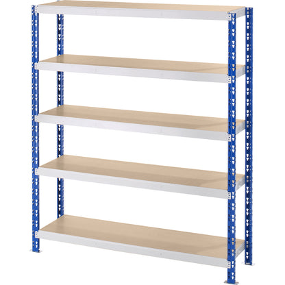 Wide span boltless shelf unit, blue/grey, HxWxD 1820 x 1550 x 400 mm, moulded chipboard shelves, standard shelf unit.
