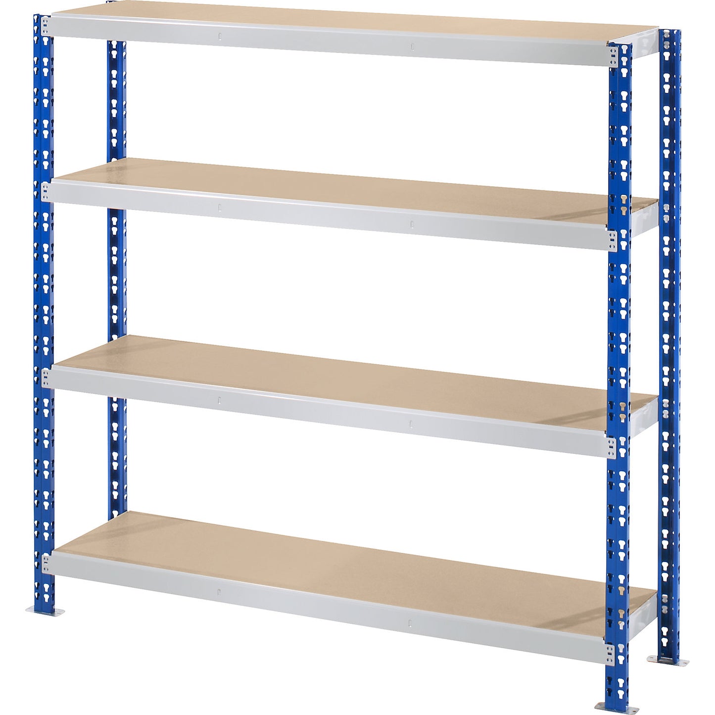 Wide span boltless shelf unit, blue/grey, HxWxD 1508 x 1550 x 400 mm, moulded chipboard shelves, standard shelf unit.
