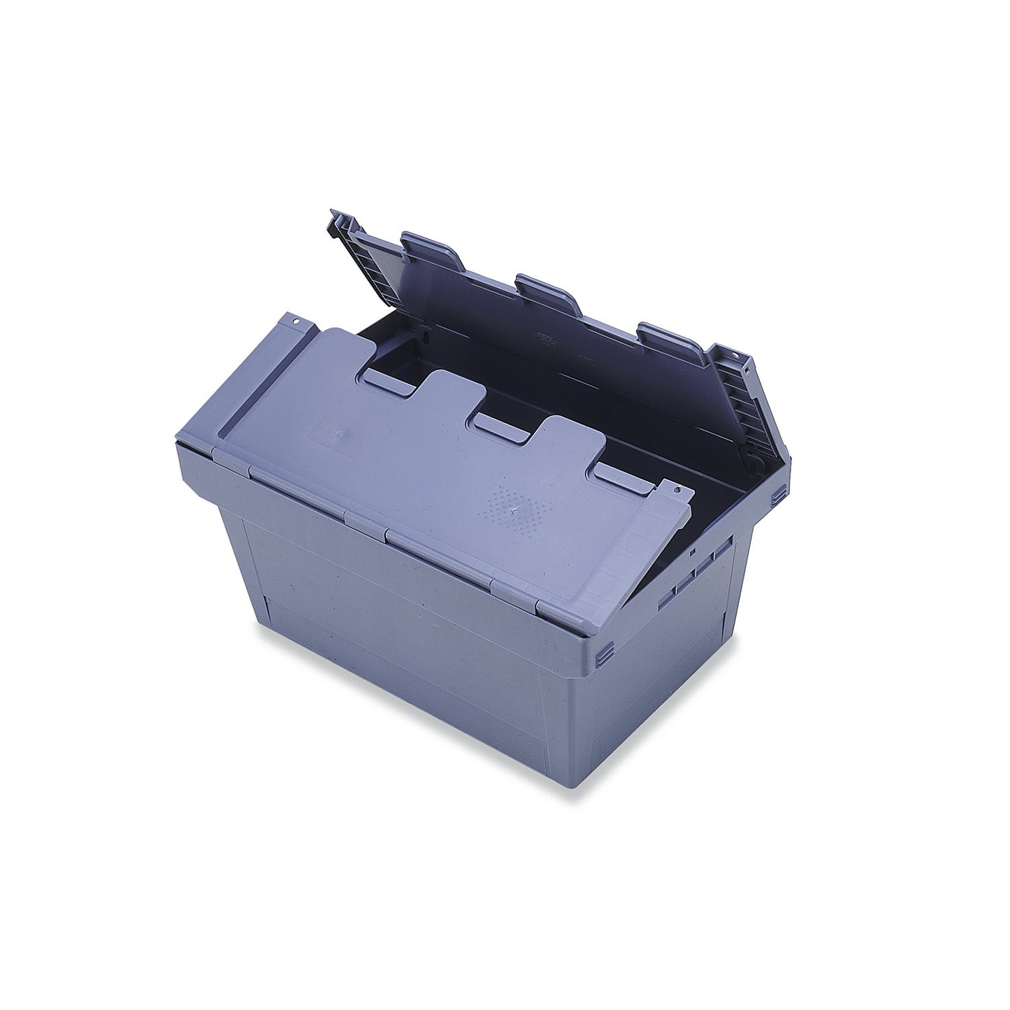 Reusable stacking container with folding lid, capacity 38 l, 1+ items.