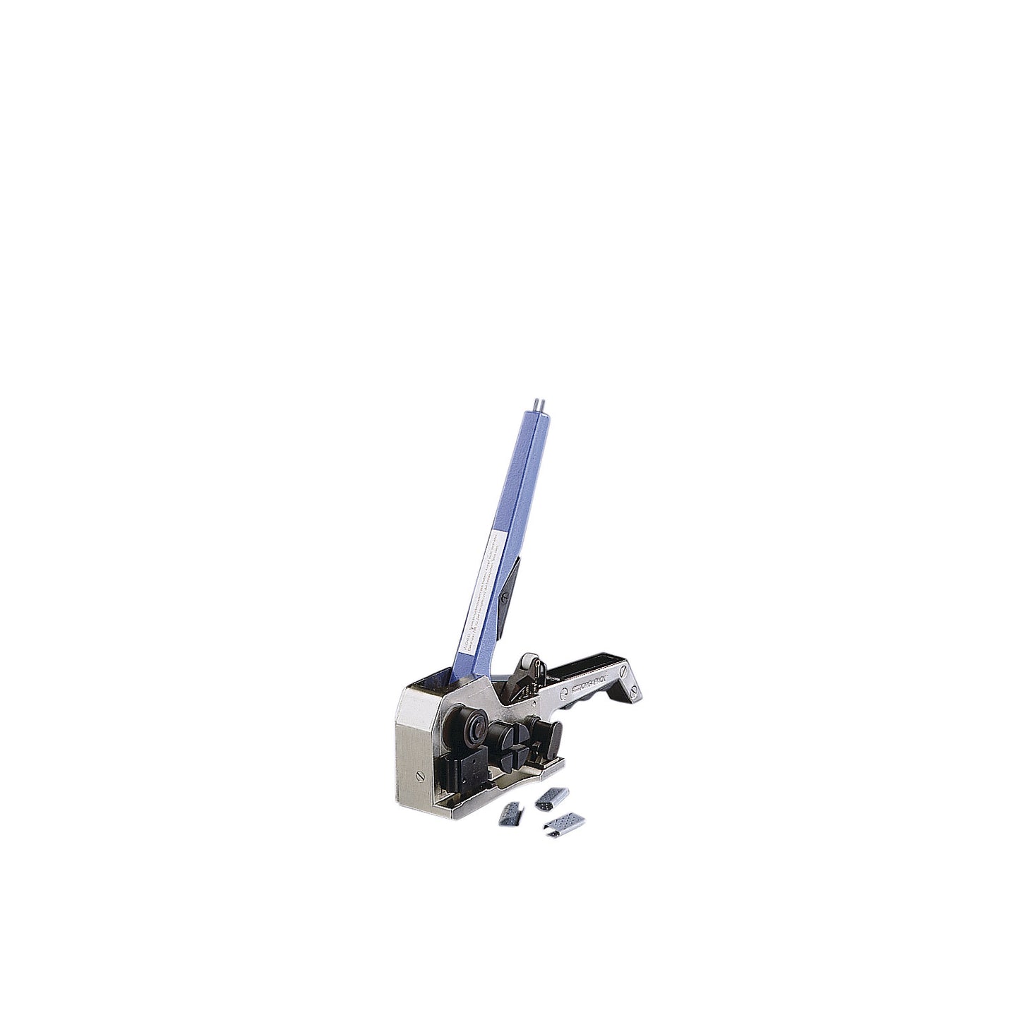 Tensioning and sealing tool for PP and PET strapping, manual, single lever mechanism, for 16 mm strap width.