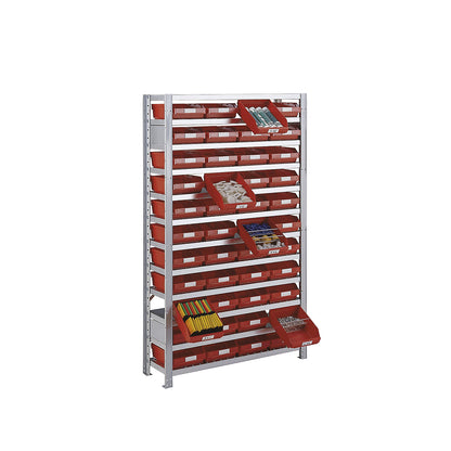 Boltless shelving unit for shelf bins, HxW 1790 x 1000 mm, basic shelf unit, depth 400 mm, without boxes, 9 shelves.