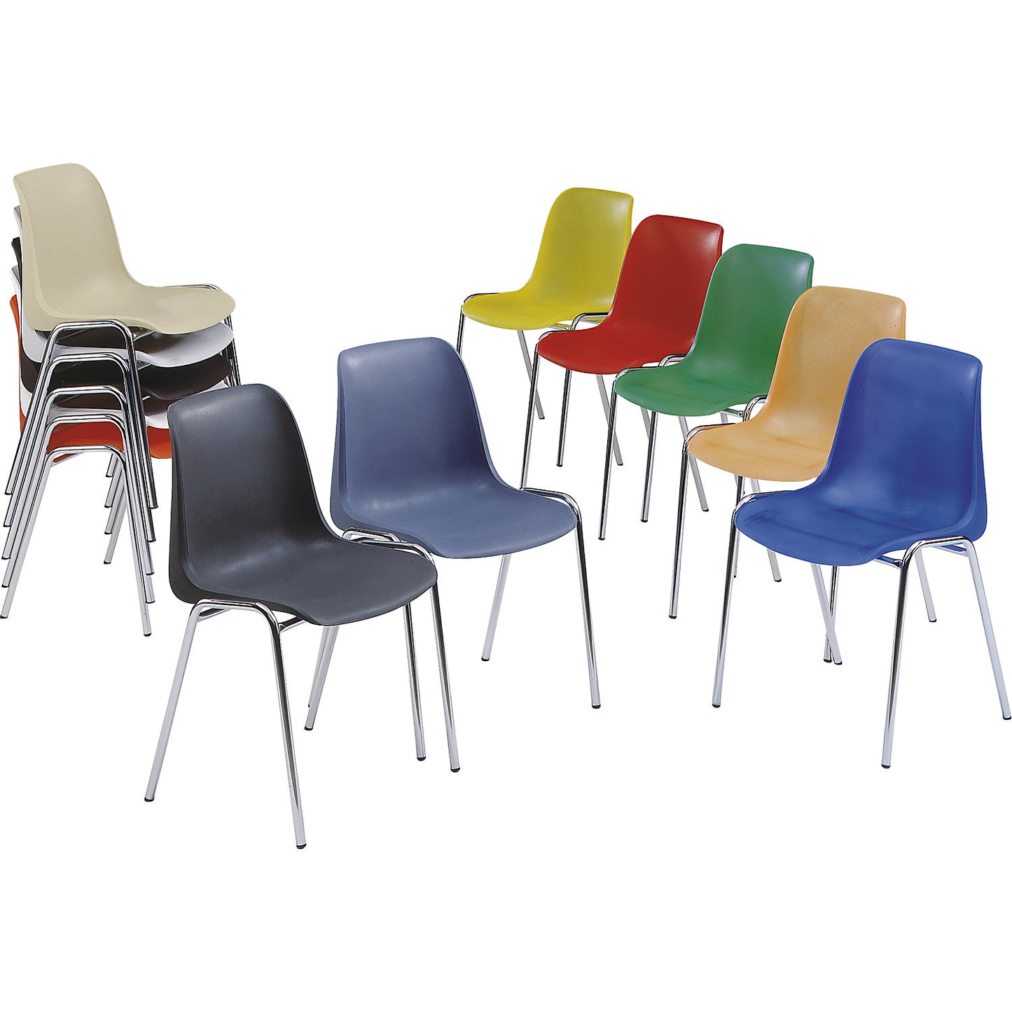 EUROPA plastic stacking chair, uncushioned, luminous blue seat, pack of 4.