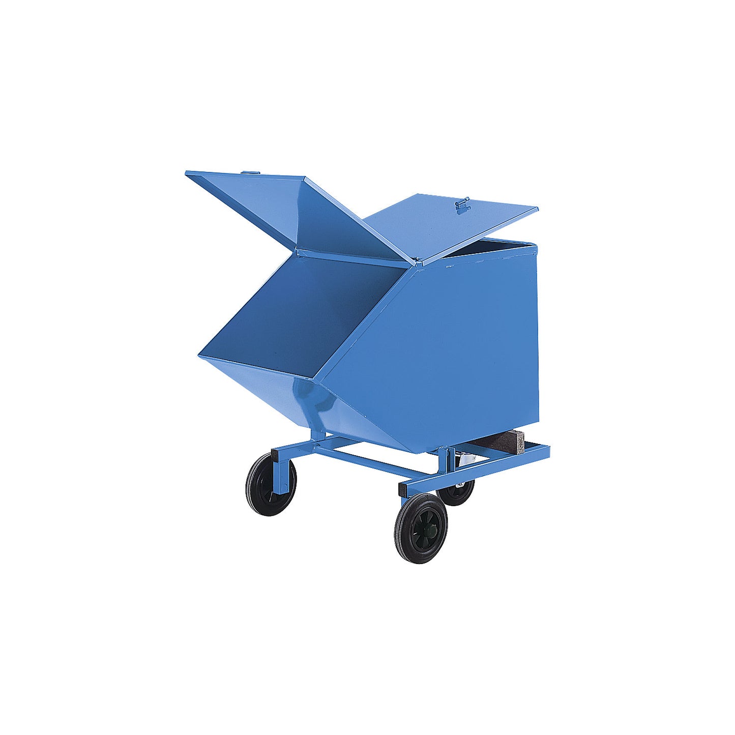 Split hinged lid, light blue RAL 5012, for 400 litre containers.