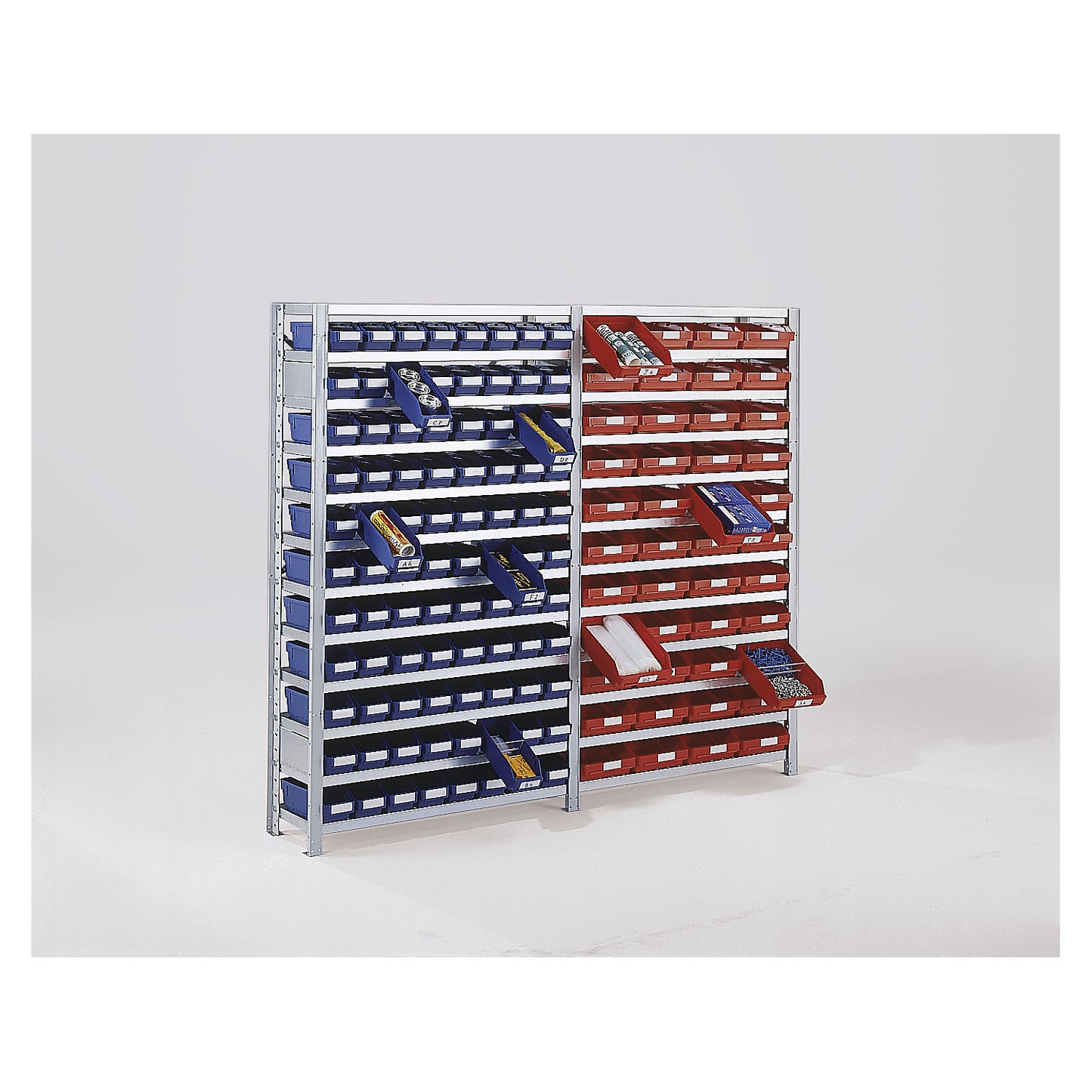 Boltless shelving unit with shelf bins, shelf unit height 1790 mm, basic shelf unit, depth 300 mm, 44 bins - yellow.