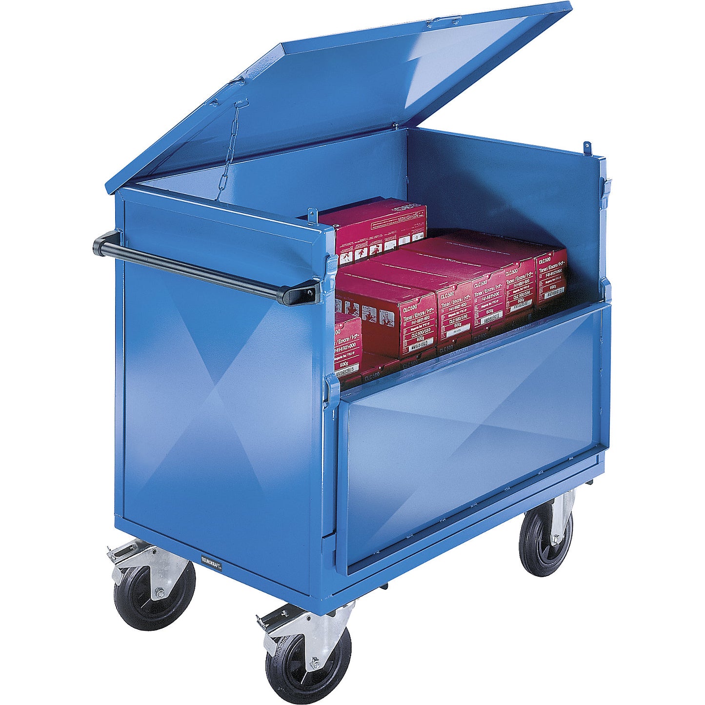 Container truck, walls made of sheet steel, with lid, LxW 1050 x 700 mm.