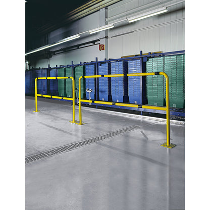Safety barrier, sheet steel, Ø 42 mm, for bolting in place at danger zones, width 2000 mm, yellow / black.