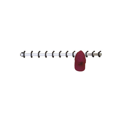 Coat rail, aluminium, hook clearance 100 mm, aluminium/black, 1200 mm, 12 hooks.