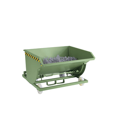 Tilting skip for metal swarf, with nylon wheels, capacity 0.75 m³, hot dip galvanised in accordance with EN ISO 1461.