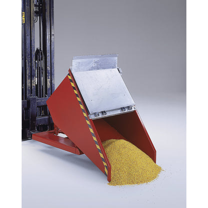 Tilting skip, extremely low overall height, without wheels, capacity 1.0 m³, flame red.