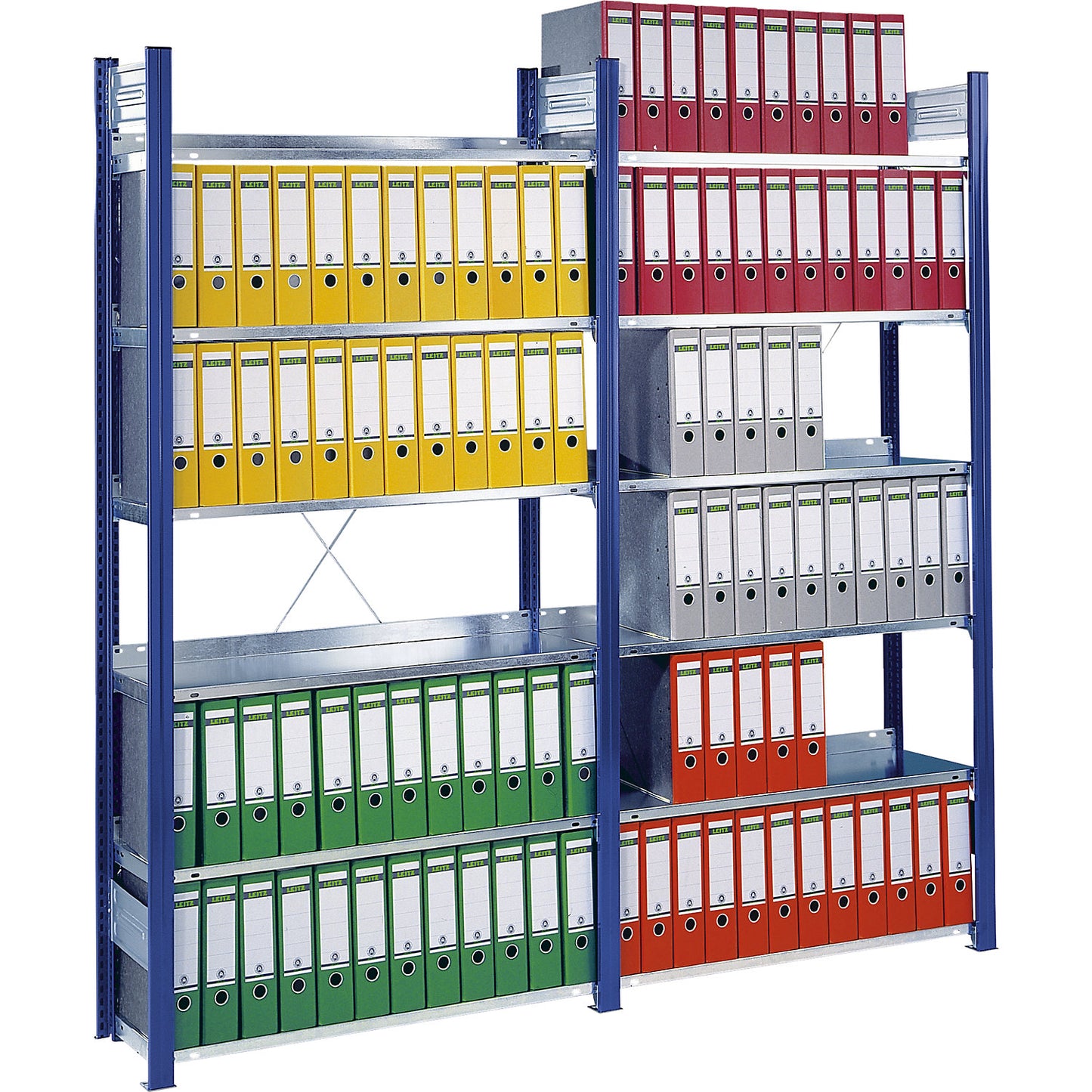 Boltless file shelving unit, single sided, height 2350 mm, WxD 750 x 300 mm, standard shelf unit, blue / grey.