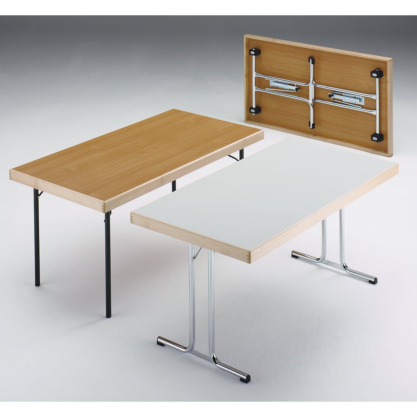 Folding table, 4-footed frame, 1200 x 800 mm, charcoal frame, beech finish tabletop.