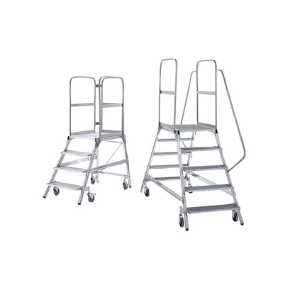Platform steps with single sided access, platform and steps made of expanded steel mesh, 8 steps incl. platform.