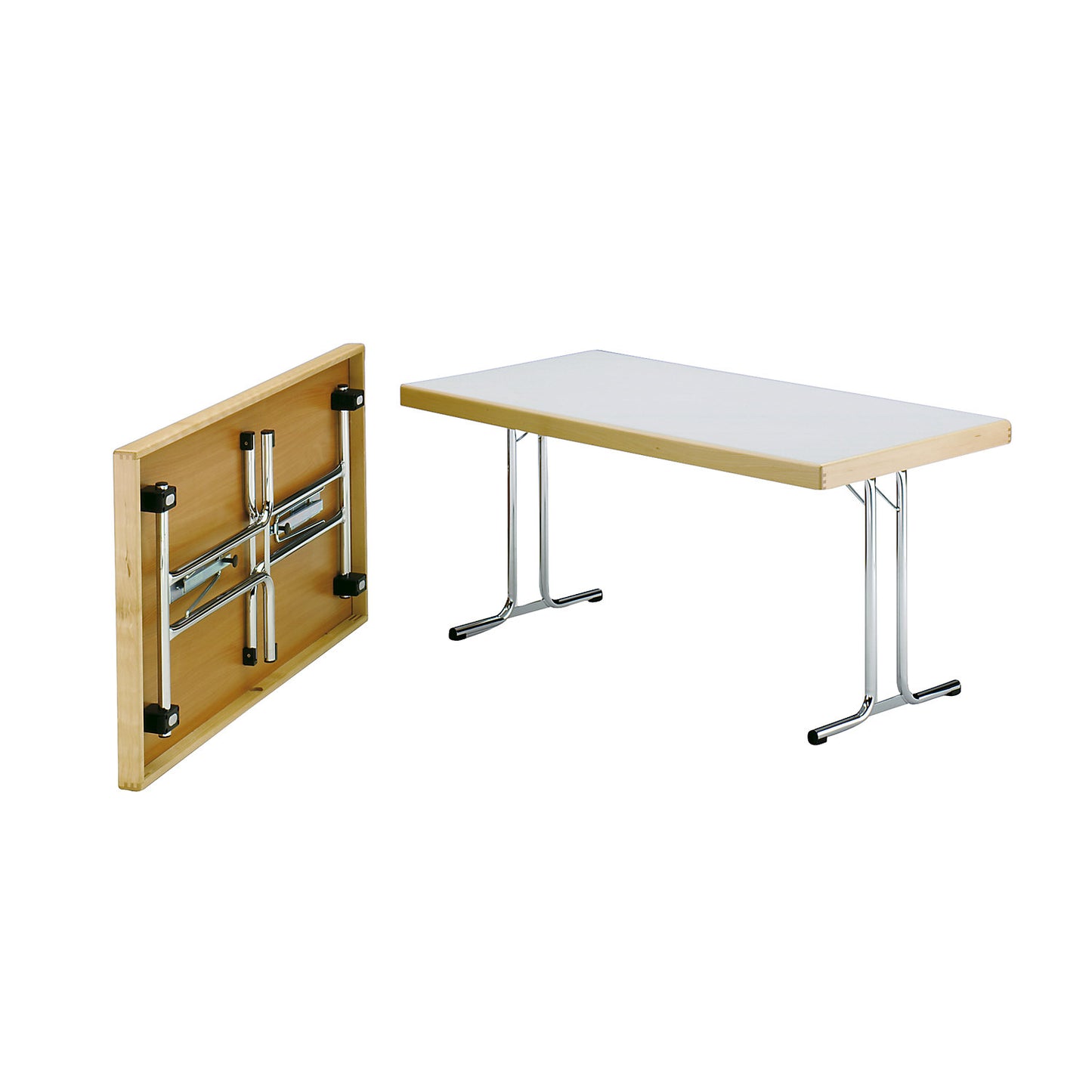 Folding table, double T-foot stand, 1500x800 mm, anthracite frame, light grey panel.