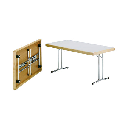 Folding table, double T-foot stand, 1500x800 mm, anthracite frame, light grey panel.