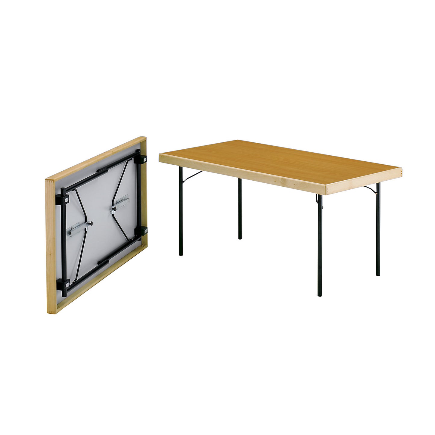Folding table, 4-footed frame, 1200 x 800 mm, charcoal frame, beech finish tabletop.