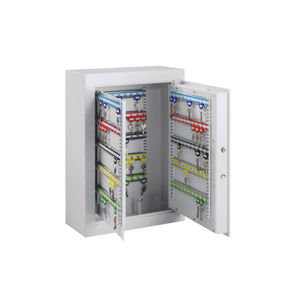 Key safe, light grey, adjustable hook strips, 70 hooks, HxWxD 436 x 460 x 120 mm.