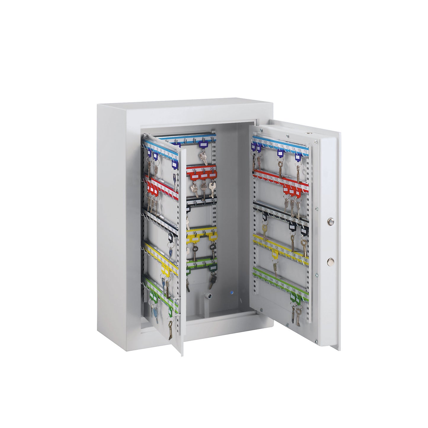 Key safe, light grey, adjustable hook strips, 1080 hooks, HxWxD 1850 x 1200 x 200 mm.