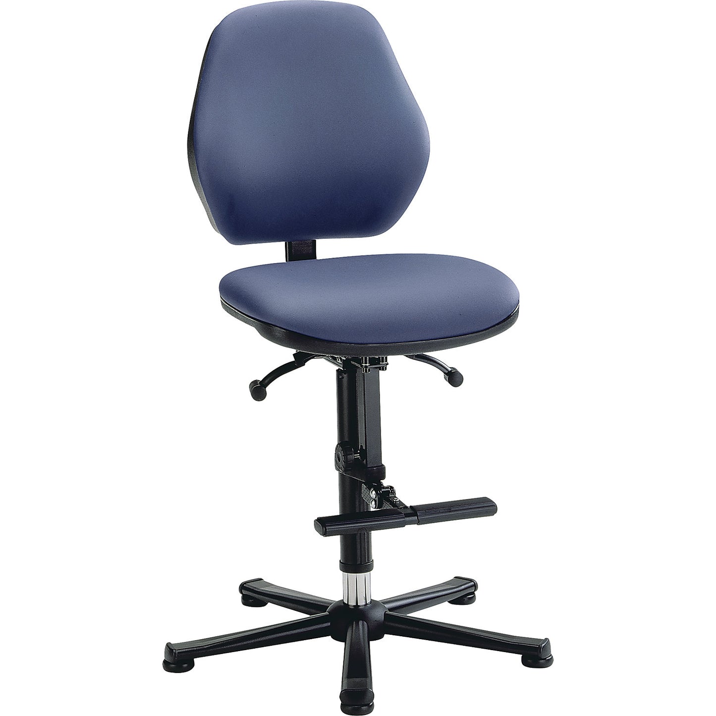 Industrial chair, permanent contact, with floor glides and step, vinyl covering.